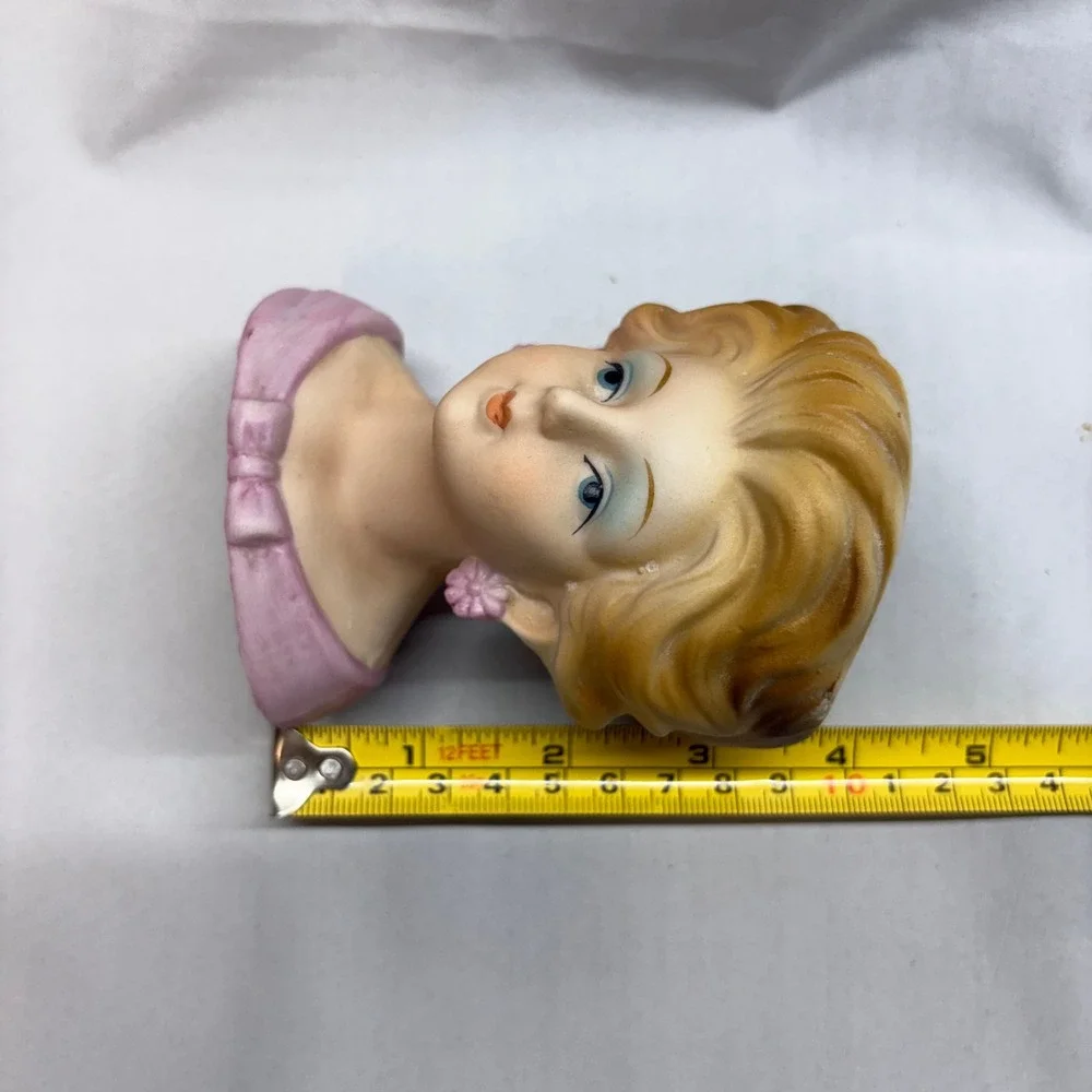 Karen Carson Lady Head Bust Candle Pink Gold Vintage Good Handcrafted Ceramic